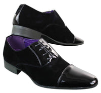 EL0136 - Sapatos masculinos de camurça brilhante com cadarço e acabamento envernizado