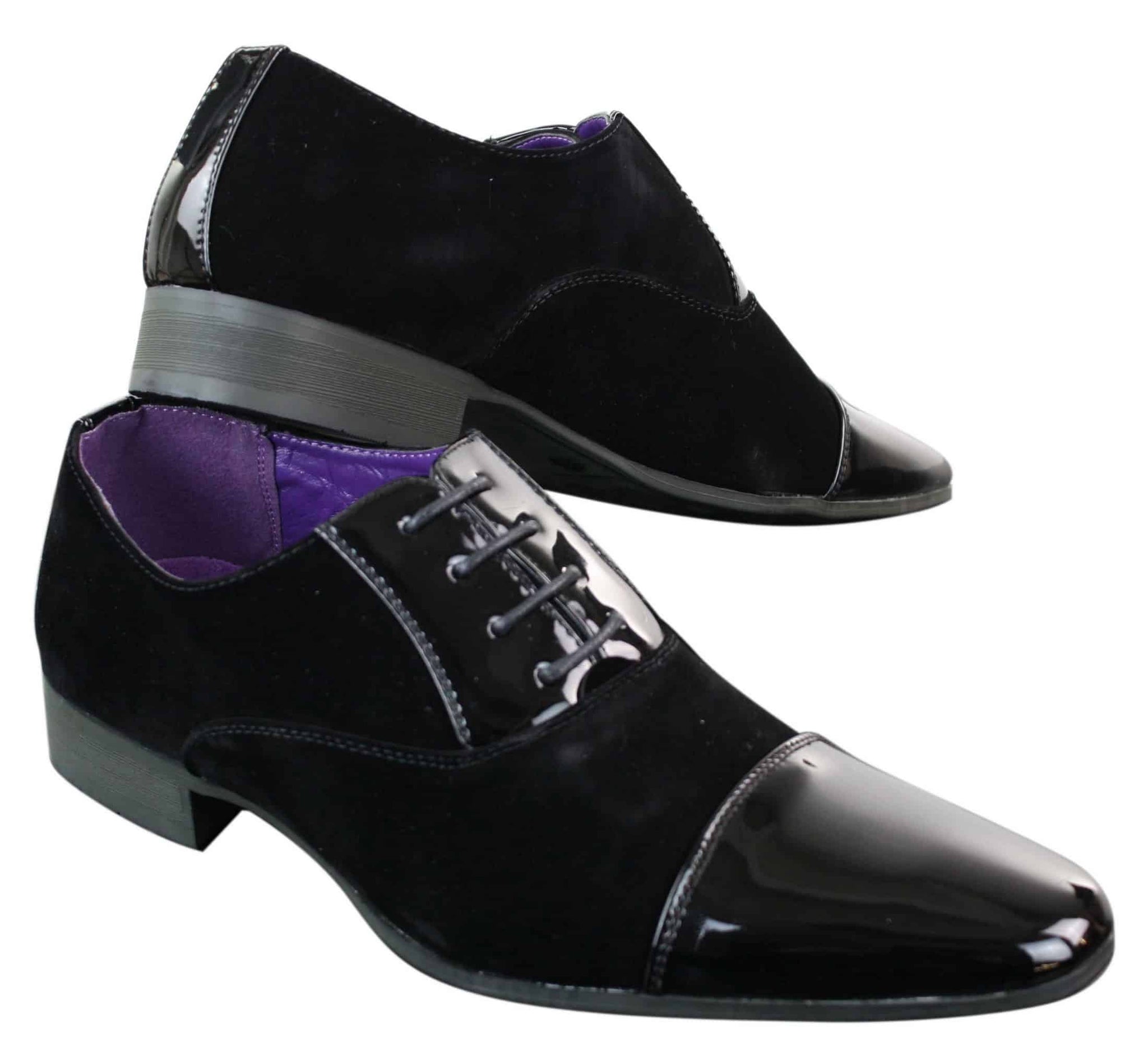 EL0136 - Sapatos masculinos de camurça brilhante com cadarço e acabamento envernizado