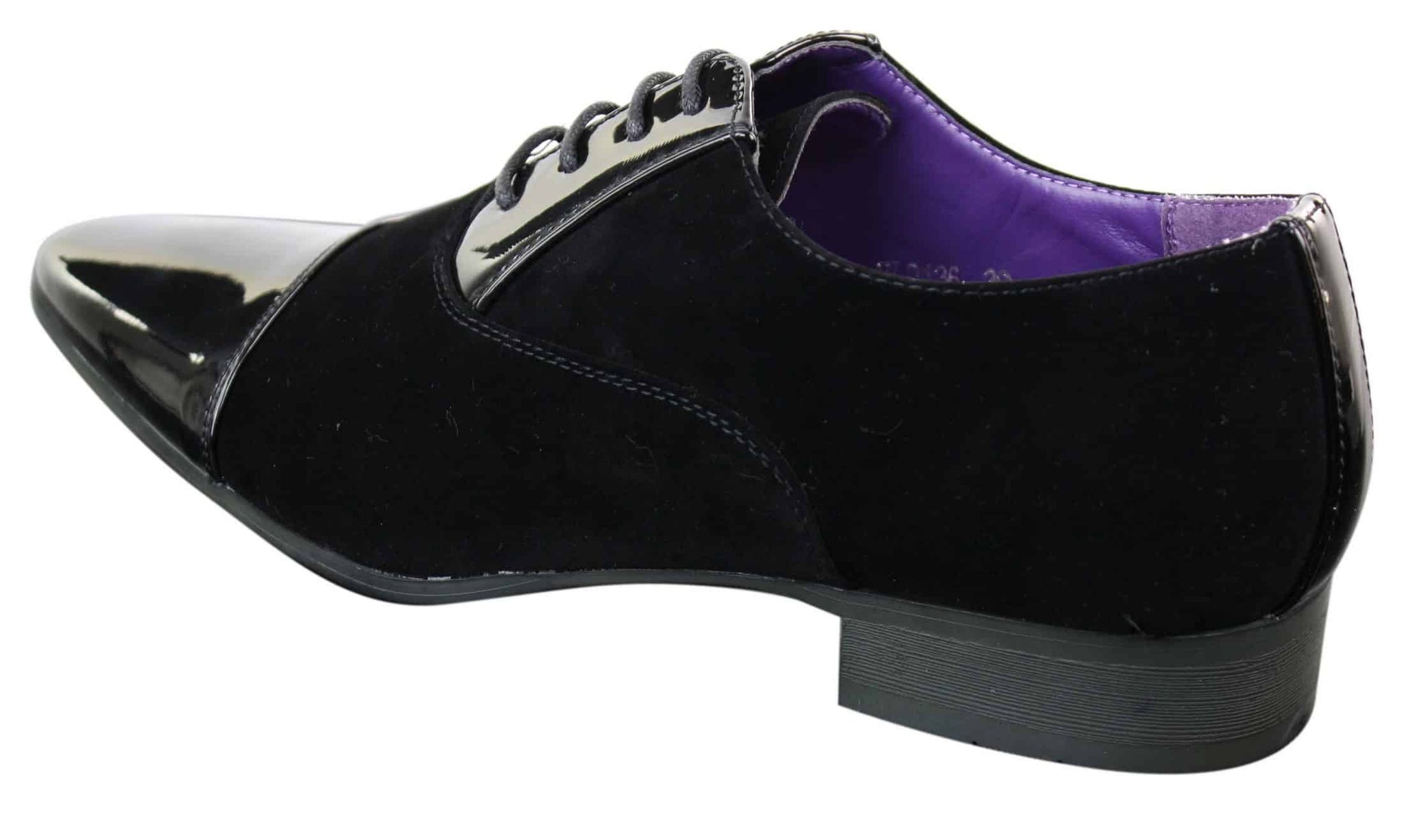 EL0136 - Sapatos masculinos de camurça brilhante com cadarço e acabamento envernizado