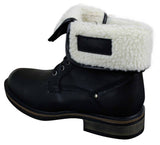 Botas militares masculinas de cano curto em couro preto e marrom com forro de lã e pele sintética.