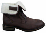 Botas militares masculinas de cano curto em couro preto e marrom com forro de lã e pele sintética.