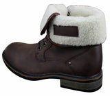 Botas militares masculinas de cano curto em couro preto e marrom com forro de lã e pele sintética.