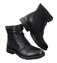 Botas militares de cano curto estilo militar retrô, masculinas, em couro camurça PU com forro de lã.