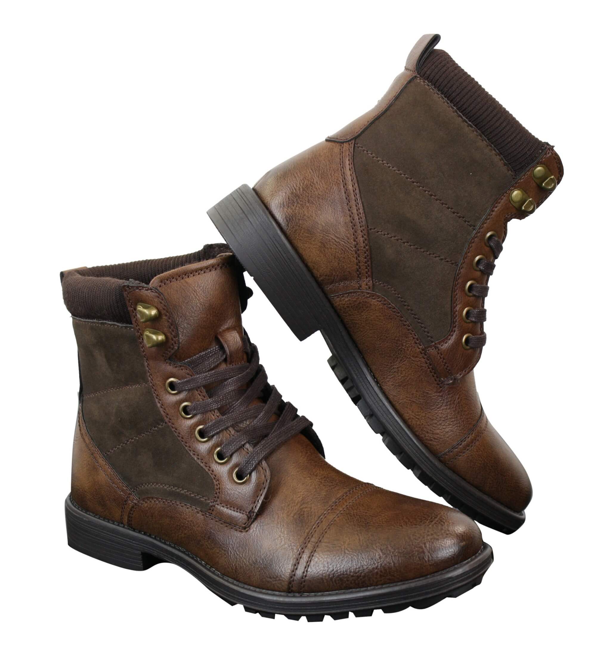 Botas militares de cano curto estilo militar retrô, masculinas, em couro camurça PU com forro de lã.