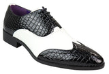 Sapatos masculinos em imitação de pele de crocodilo, preto e branco