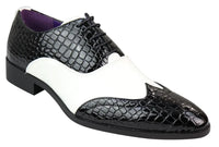 Sapatos masculinos em imitação de pele de crocodilo, preto e branco