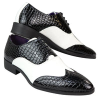 Sapatos masculinos em imitação de pele de crocodilo, preto e branco