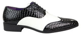 Sapatos masculinos em imitação de pele de crocodilo, preto e branco