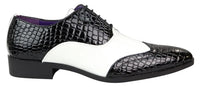 Sapatos masculinos em imitação de pele de crocodilo, preto e branco