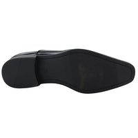 Sapatos Oxford masculinos elegantes e formais, em verniz preto, com cadarço, bico redondo clássico.