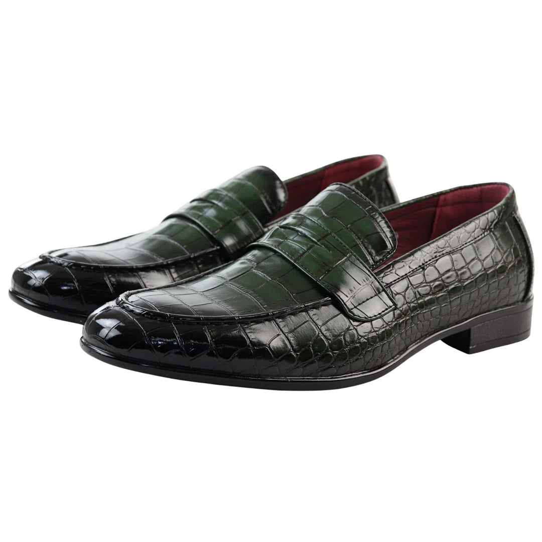 Mocassins sociais masculinos verdes sem fecho