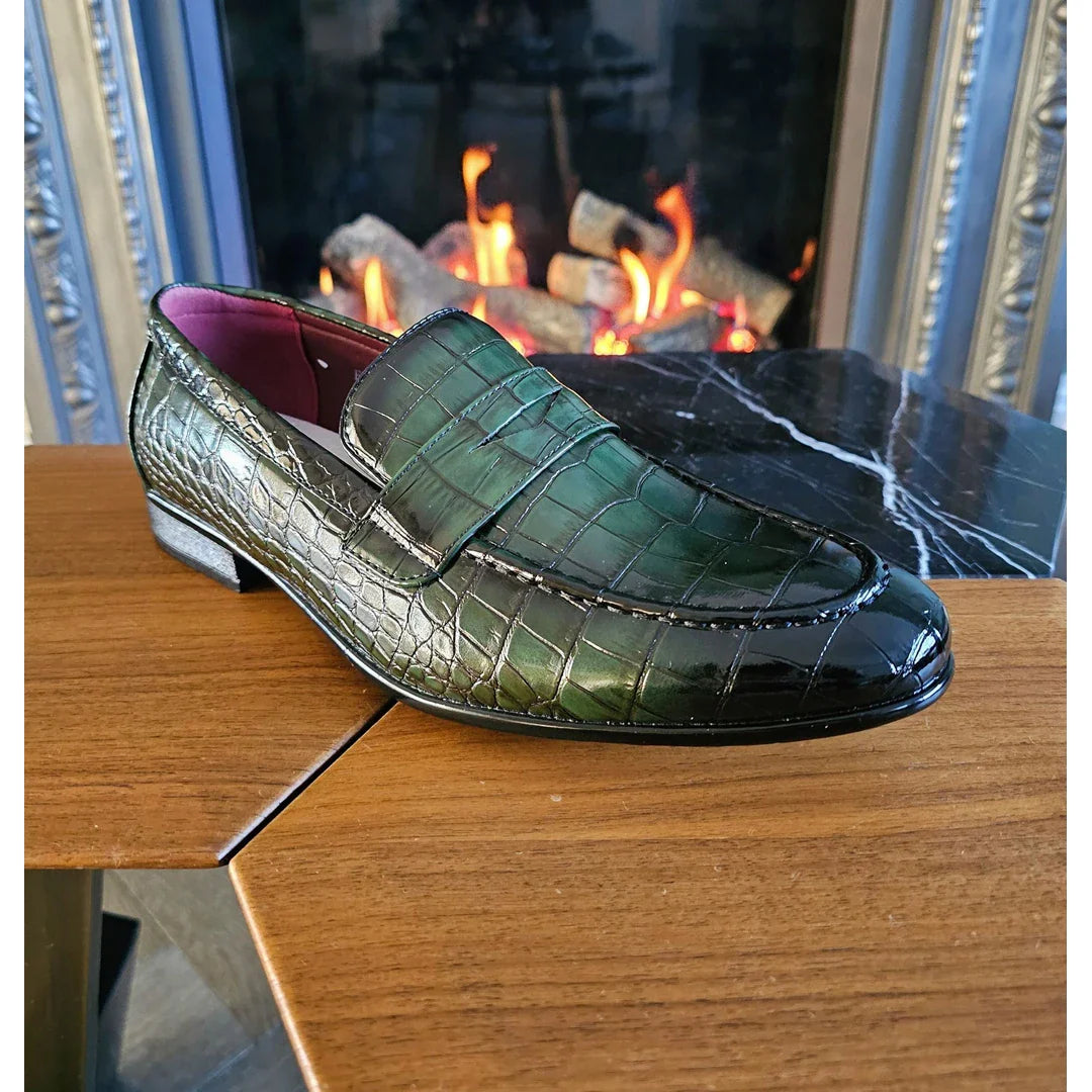 Mocassins sociais masculinos verdes sem fecho