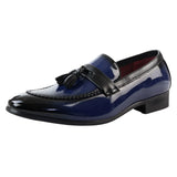 Mocassins masculinos azuis de verniz com borla