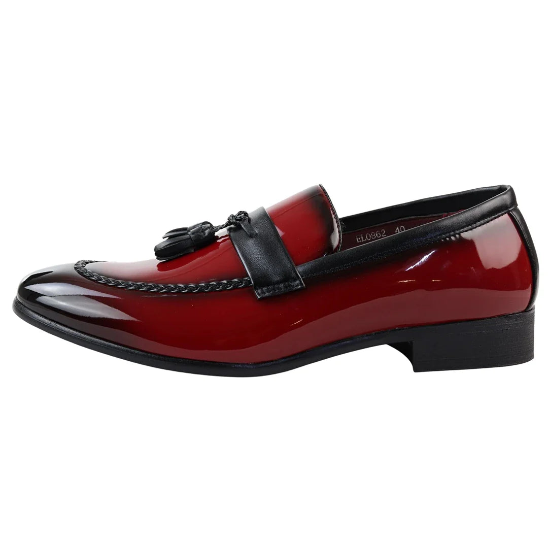 Mocassins vermelhos de verniz com borla para homem