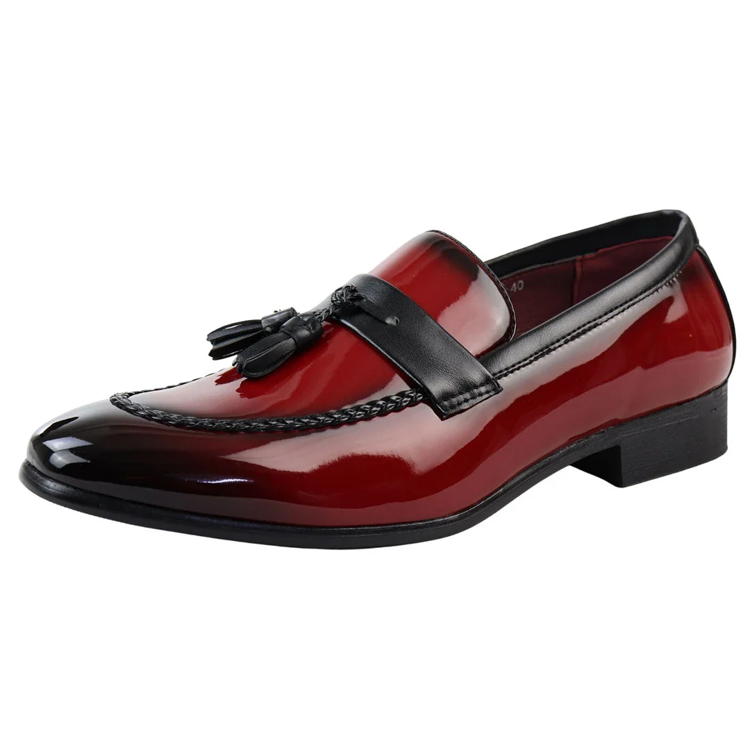 Mocassins vermelhos de verniz com borla para homem