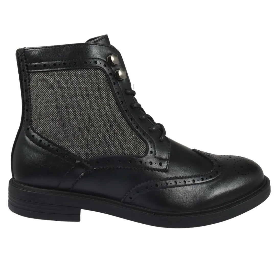 Botas pretas de cano curto com cadarço e estilo brogue para homem