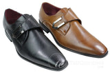 Sapatos masculinos de couro marrom claro e preto, com design italiano, fivela de metal e estilo slip-on.
