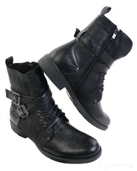 Botas masculinas punk rock góticas emo de cano curto em couro marrom e preto com fivela