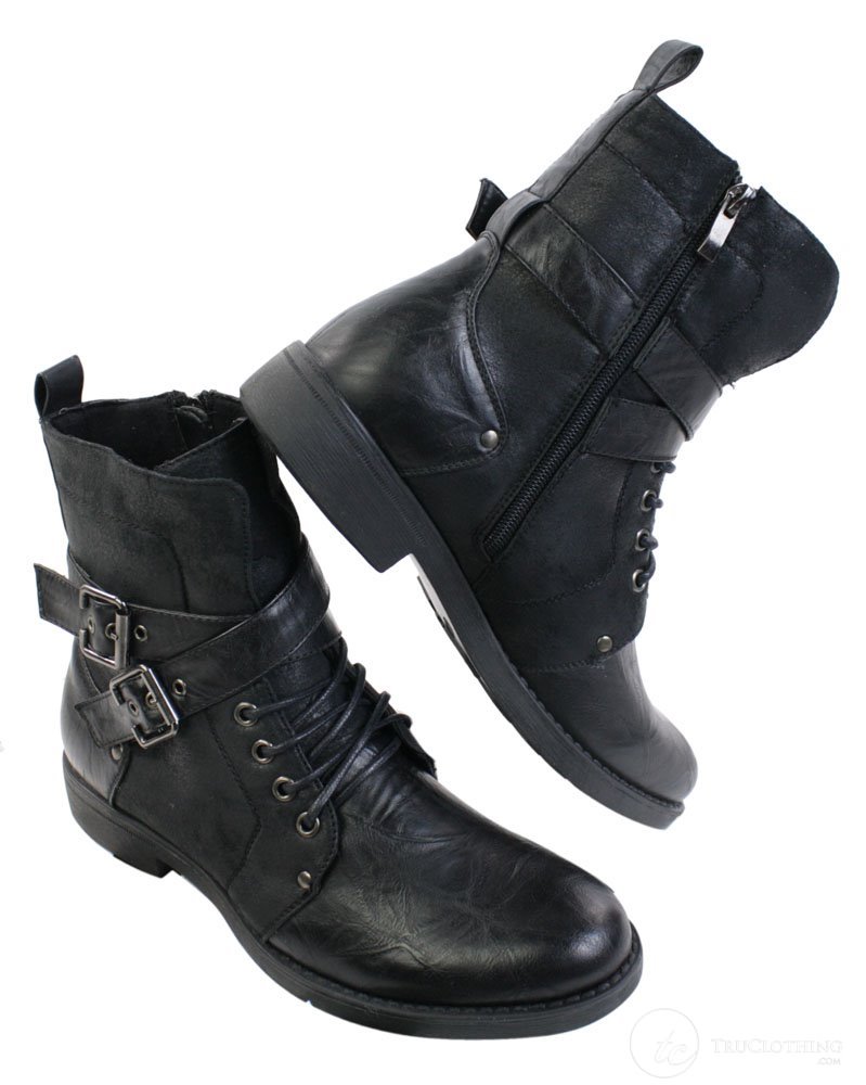 Botas masculinas punk rock góticas emo de cano curto em couro marrom e preto com fivela