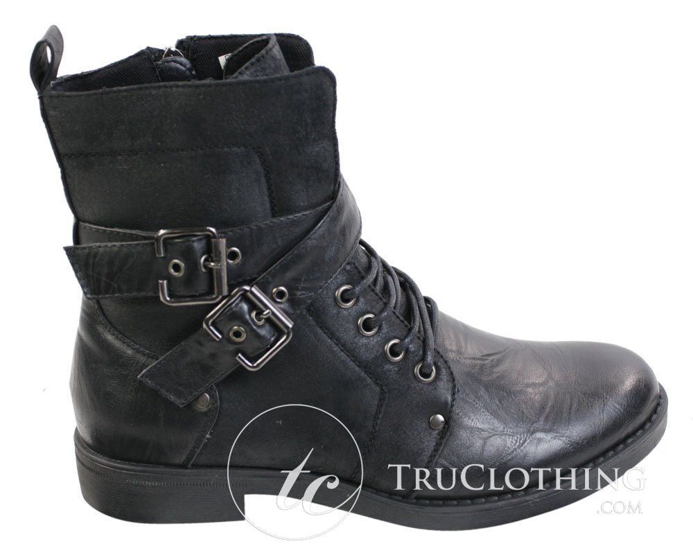 Botas masculinas punk rock góticas emo de cano curto em couro marrom e preto com fivela
