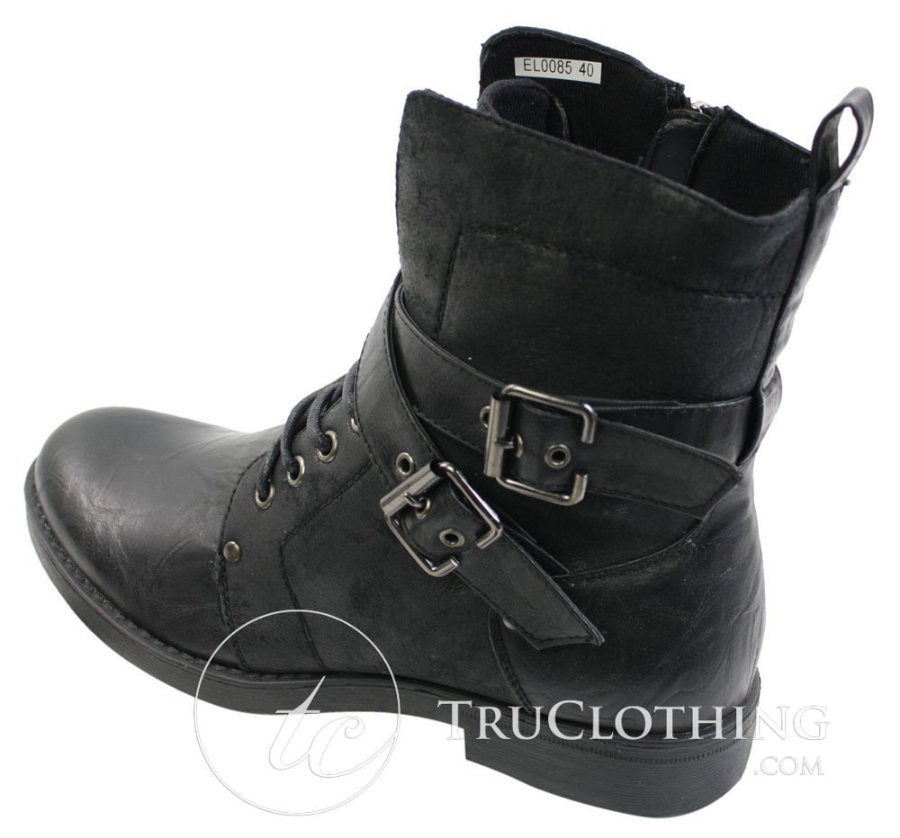 Botas masculinas punk rock góticas emo de cano curto em couro marrom e preto com fivela
