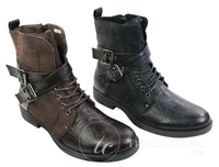 Botas masculinas punk rock góticas emo de cano curto em couro marrom e preto com fivela
