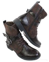 Botas masculinas punk rock góticas emo de cano curto em couro marrom e preto com fivela