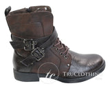 Botas masculinas punk rock góticas emo de cano curto em couro marrom e preto com fivela