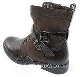Botas masculinas punk rock góticas emo de cano curto em couro marrom e preto com fivela