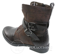 Botas masculinas punk rock góticas emo de cano curto em couro marrom e preto com fivela
