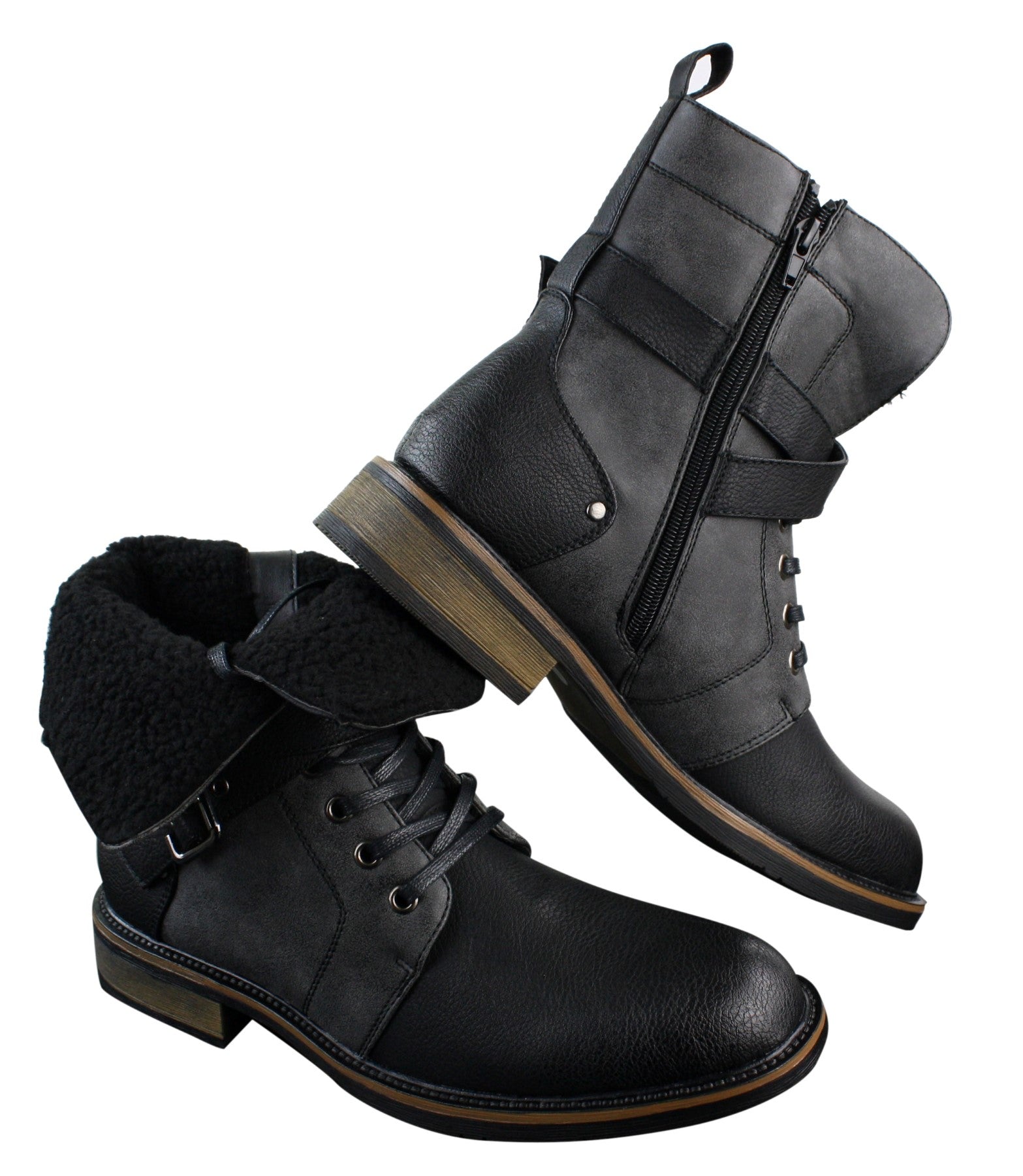 Botas de cano curto estilo punk rock gótico emo para motociclista, com fivela de couro e forro de lã.
