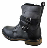 Botas de cano curto estilo punk rock gótico emo para motociclista, com fivela de couro e forro de lã.