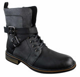 Botas de cano curto estilo punk rock gótico emo para motociclista, com fivela de couro e forro de lã.