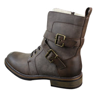 Botas de cano curto estilo punk rock gótico emo para motociclista, com fivela de couro e forro de lã.
