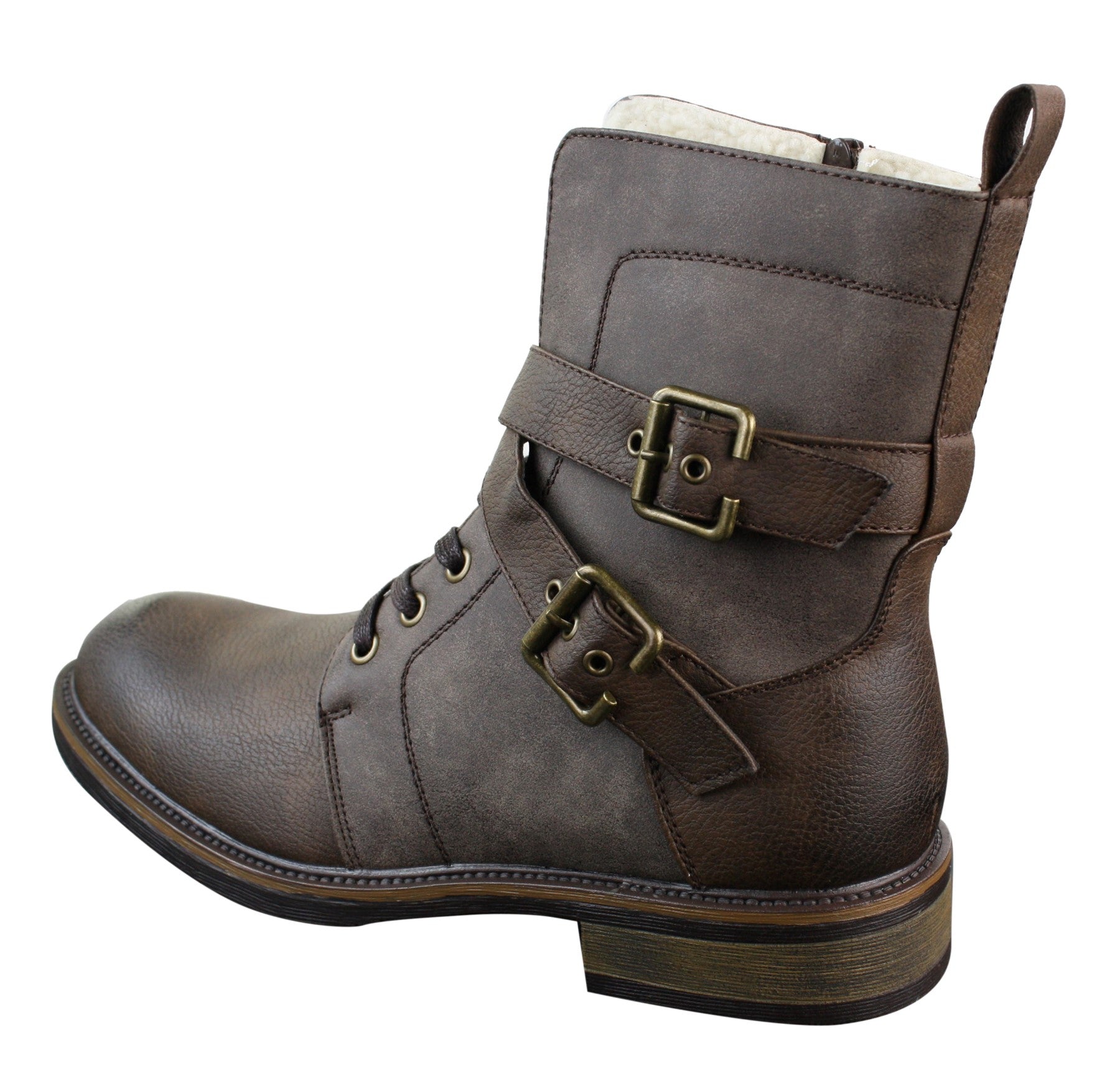 Botas de cano curto estilo punk rock gótico emo para motociclista, com fivela de couro e forro de lã.
