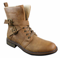 Botas de cano curto estilo punk rock gótico emo para motociclista, com fivela de couro e forro de lã.
