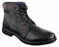 Botas masculinas de cano curto estilo cowboy militar/motociclista com cadarço, em couro PU e camurça.