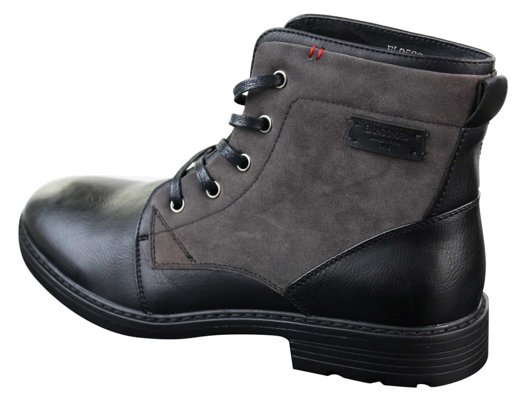 Botas masculinas de cano curto estilo cowboy militar/motociclista com cadarço, em couro PU e camurça.