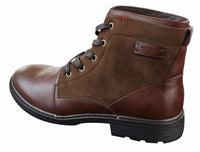 Botas masculinas de cano curto estilo cowboy militar/motociclista com cadarço, em couro PU e camurça.