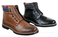 Elong EL0653 - Botas de cano curto casuais com zíper, cadarço, estilo punk rock gótico emo, em couro marrom e preto.