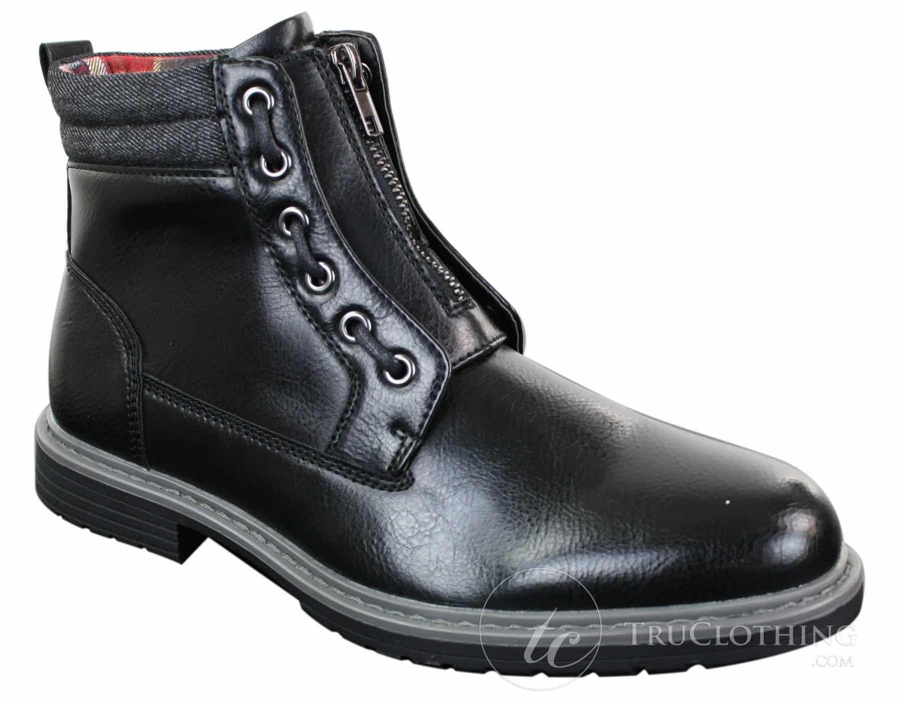 Elong EL0653 - Botas de cano curto casuais com zíper, cadarço, estilo punk rock gótico emo, em couro marrom e preto.