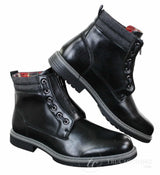 Elong EL0653 - Botas de cano curto casuais com zíper, cadarço, estilo punk rock gótico emo, em couro marrom e preto.