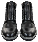 Elong EL0653 - Botas de cano curto casuais com zíper, cadarço, estilo punk rock gótico emo, em couro marrom e preto.
