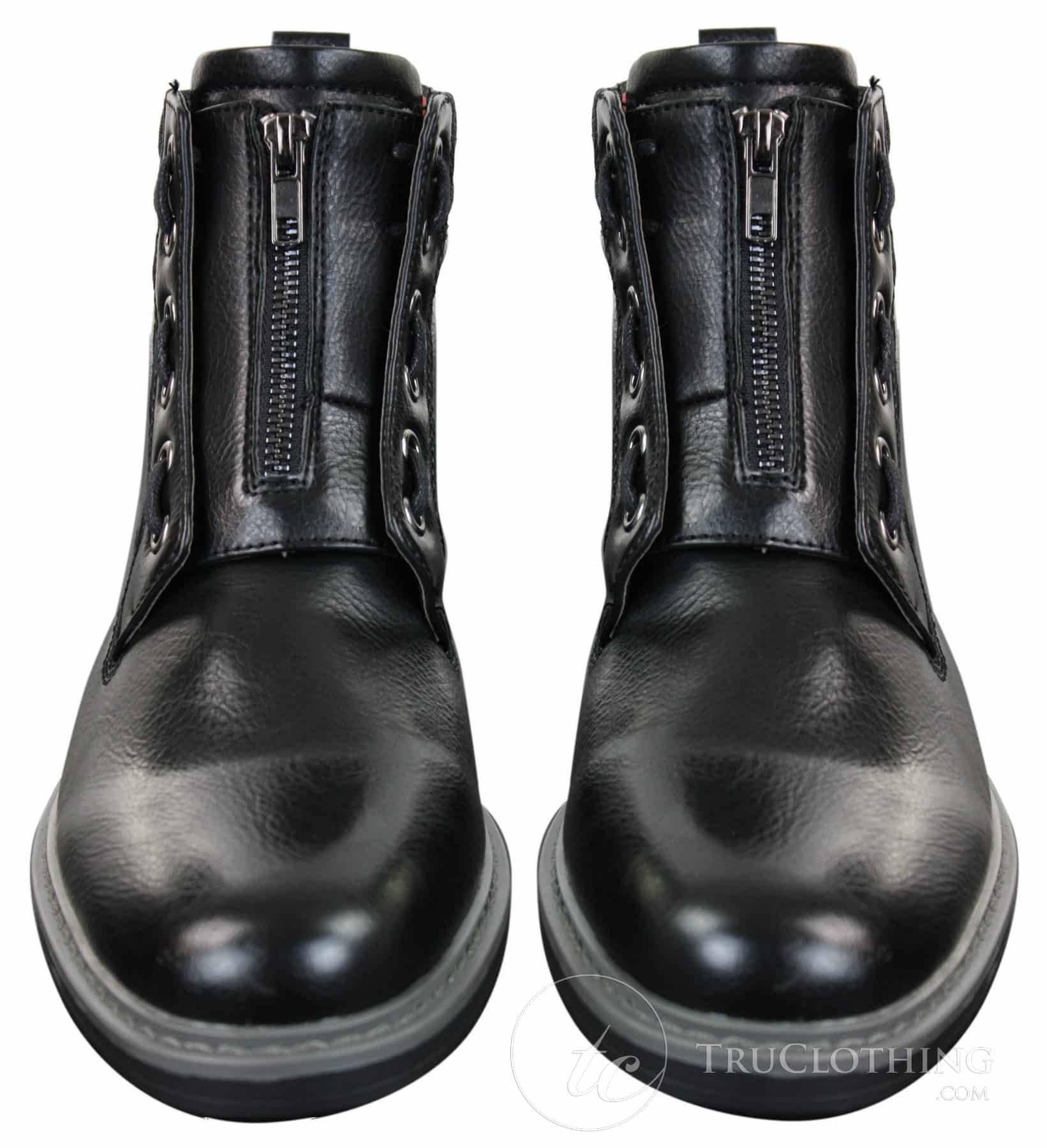 Elong EL0653 - Botas de cano curto casuais com zíper, cadarço, estilo punk rock gótico emo, em couro marrom e preto.