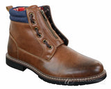 Elong EL0653 - Botas de cano curto casuais com zíper, cadarço, estilo punk rock gótico emo, em couro marrom e preto.