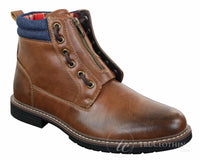 Elong EL0653 - Botas de cano curto casuais com zíper, cadarço, estilo punk rock gótico emo, em couro marrom e preto.
