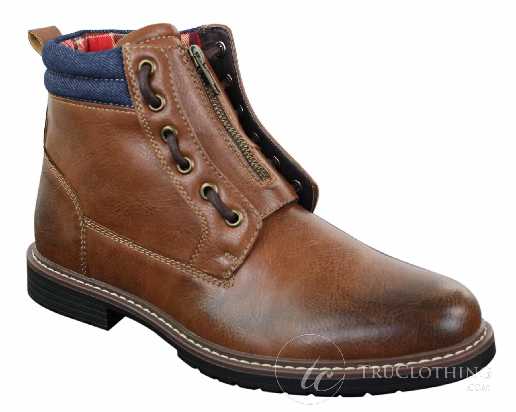 Elong EL0653 - Botas de cano curto casuais com zíper, cadarço, estilo punk rock gótico emo, em couro marrom e preto.