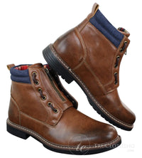 Elong EL0653 - Botas de cano curto casuais com zíper, cadarço, estilo punk rock gótico emo, em couro marrom e preto.
