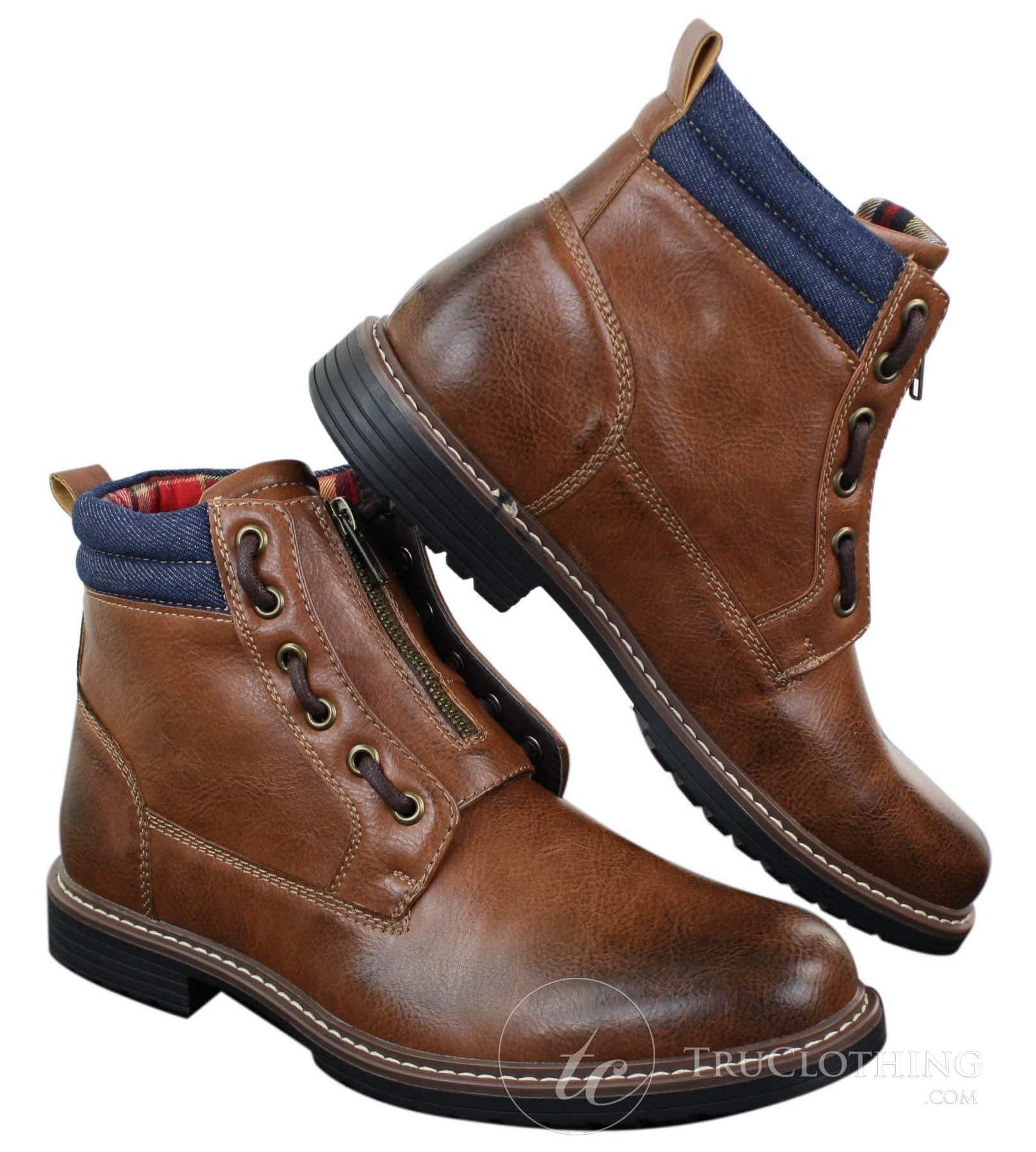 Elong EL0653 - Botas de cano curto casuais com zíper, cadarço, estilo punk rock gótico emo, em couro marrom e preto.