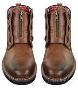 Elong EL0653 - Botas de cano curto casuais com zíper, cadarço, estilo punk rock gótico emo, em couro marrom e preto.